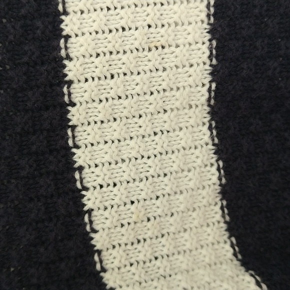 Croft & Barrow Navy & White Striped 100% Cotton Knit 3/4 Sleeve Cuffed Sweater - Picture 8 of 11